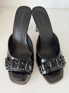 Karl Lagerfeld Black Patent Jeweled Slide Mules